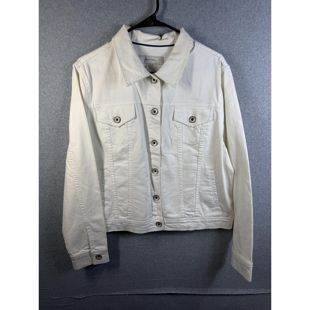 Merona Jacket Womens XXL White Denim Stretch Button Front Casual Layer